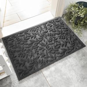 Grey Leaves Outdoor Indoor Entrance Doormats, Absorbent Durable Heavy Duty Welcome Front Door Mat,Thick Natural Rubber Back,Easy Clean Entryway Mat 23x35 Inch, Low Profile