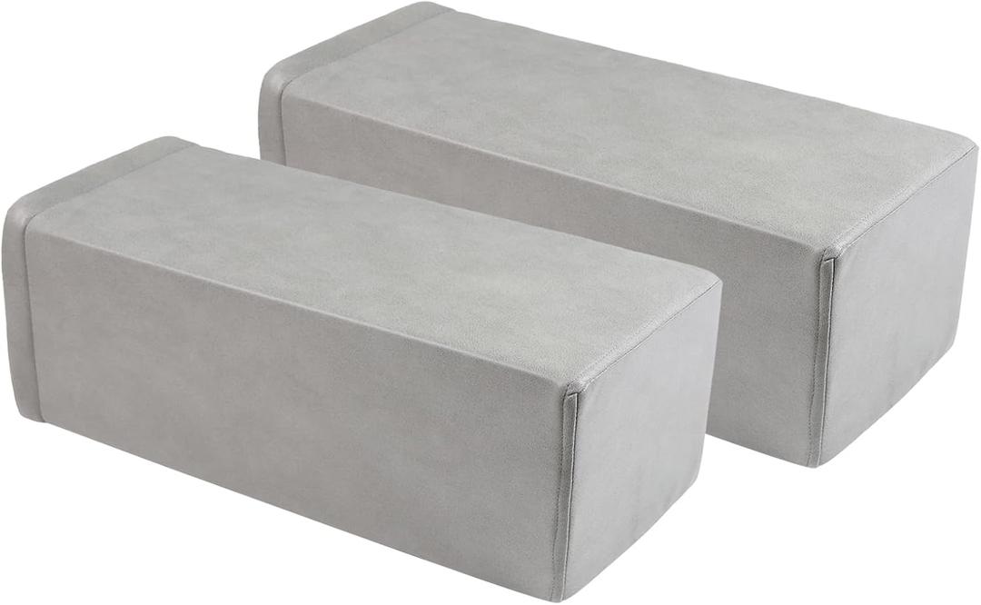 2 Pack Couch Arm Rest Pillow, 8''x8''x20'' Faux Leather Waterproof Cover, High Density Foam Armrest Cushion, Removable & Washable Elbow Support for Sofa, Bed, and Armchair (Medium Grey) (7.9x7.9x19.7 IN)