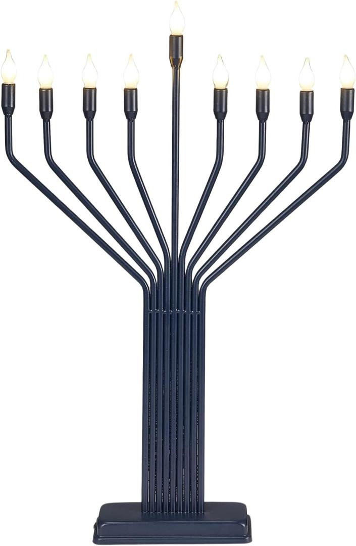 Rite Lite LED Knesset Menorah Large Display- Navy Blue Electric Chanukah Living Room Centerpiece Frosted LED Bulbs Hanukkah Gifts, Cord Switch for Easy On/Off, Jewish Holiday Decor Party Favors 24" H
