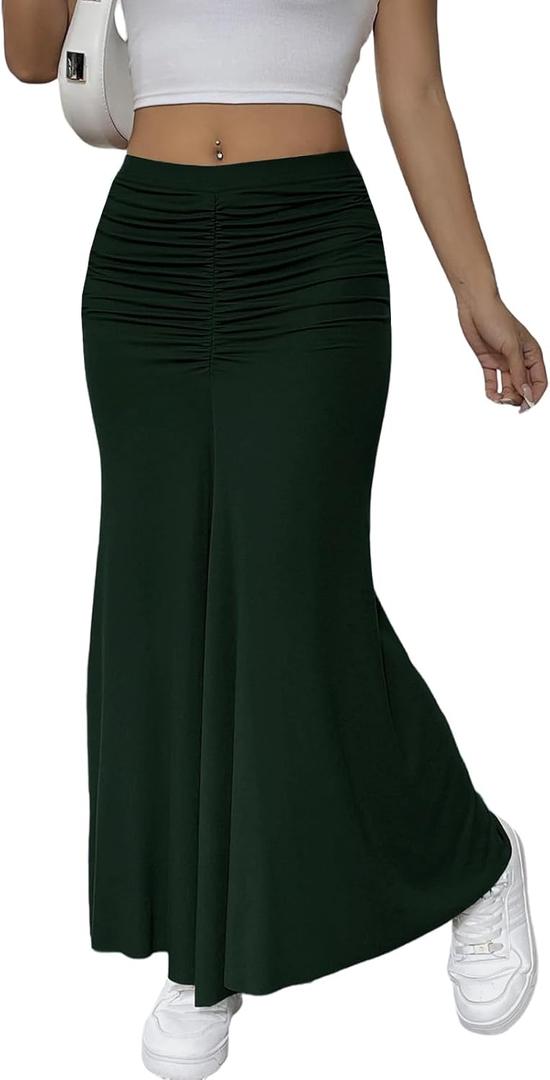 HELYO Women's Elegant Casual Work Business Summer High Waisted Dress Skirts Boho Flowy A Line Long Maxi Skirt S39 (Green, M)