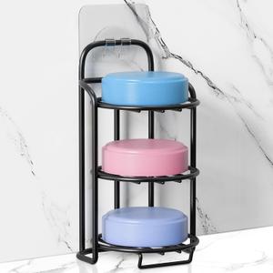 3-Tier Shower Soap Shampoo Bar Holder, Self Adhesive & Freestanding Draining Bathroom Soap Dish Caddy for Bathroom Wall Accesories Decor (Black)