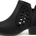 Soda CHANCE Womens Perforated Cut Out Stacked Block Heel Ankle Booties (10, BLACK NBPU, numeric_10)