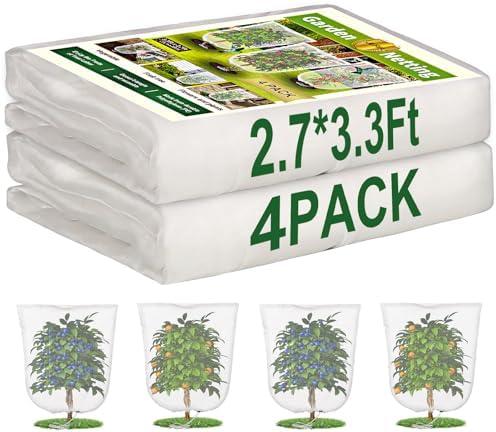JERIA 4 Pack Insect Barrier Mesh Netting, 3.3ft x 2.7ft Gardens Netting with Drawstring, Plants Cover Protection Netting for Blueberry Bushes, Fruit Trees