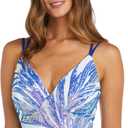 Glam Feather Sequin Gown W/Strappy Lace-Up Back & V-Neckline - Evening Cocktail Dress (Blue), Size 