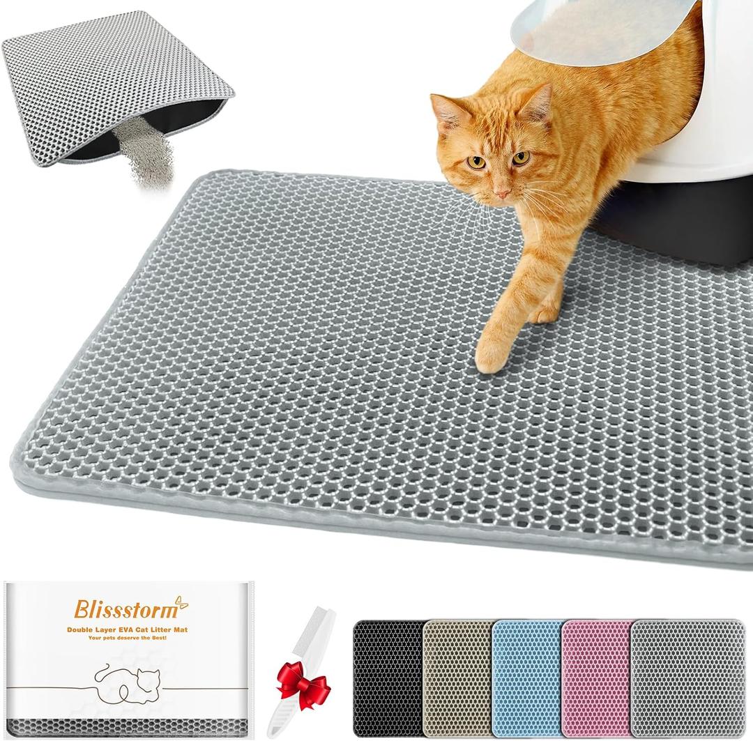 Waterproof Cat Litter Mat, Double Layer EVA, Odor-Free Large Grid, Urine Proof, Easy Cleanup (Gray, 12 x 12)