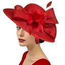Dressfan Fascinator Derby Hats for Women Vintage Wedding Flower Feather Hair Clip, 20s 50s Headband Hair Accessories Headwear for Derby/ Wedding/ Cocktail/ Tea Party, M36-Red