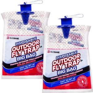 Fly Traps Outdoor Fly Trap for Patio. 2 Large Non-Toxic Pre-Baited Flies Bags Outdoor Disposable. Big Hanging Bug Catchers for All Filth Flies Killer for Outside Bug Control in Yard Horse Ranch.