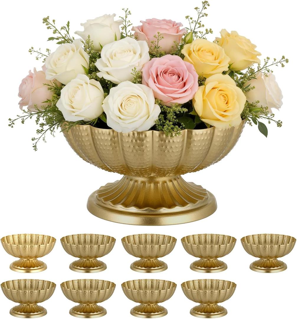 VEVOR 10 PCS Wedding Flower Vase, 4.7 in Mini Flower Table Centerpieces, Small Floral Bowl Decorative Easy Installation, Versatile Arrangement Stand for Party Events Home Decor Reception, Gold