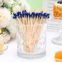 Reallnaive 300 Pcs Cocktail Pick Pearl Fancy Toothpick for Appetizer 4.7 Inch Long Skewer for Drink Fruit Food Bamboo Stick Wedding Bridal Shower Decoration Charcuterie Accessories (Navy Blue)
