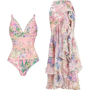 IBAKOM One Piece Swimsuit for Women with Matching Swim Long Skirt Sexy Push Up Bathing Suits Two Pieces Bikini Set, S