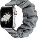 JIELIELE Compatible with Scrunchie Apple Watch Band 38mm 40mm 41mm 42mm 44mm 45mm 49mm for Women, Cute Wristbands Straps Elastic Scrunchy Band for iWatch Series 9 8 7 6 5 4 3 2 1 SE (M-42/44 Grey)