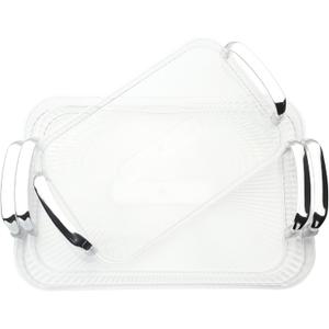 3 Pack Serving Tray with Handles, Stackable Reusable Trays for Serving Food, Plastic Serving Platters for Party, Charcuterie, Fruit, Appetizer, Transparent