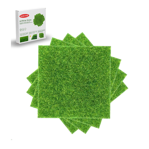 4 Packs 6 X 6 Inch Fake Grass Decor for Crafts, Artificial Grass for Miniature Ornament Projects, Model Turf Grass for DIY Fairy Garden Accessories and Decor Kit 2 Boxes