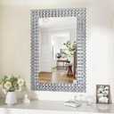 KOHROS Decorative Wall Mirror with Glitter Beaded Bathroom Mirror 36 x 24" Silver Rectangle Beveled Mirror for Bathroom Vanity Entryway