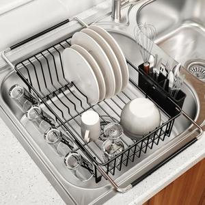 MAJALiS Expandable Dish Drying Rack Over Sink with Anti-Slip Grip | Stainless Steel Dish Drainer for Small Kitchen, Apartment, RV, Counter Space Saving, Perfect Fit, Anti-Slip, Rustproof