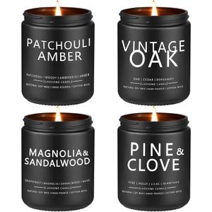 Candles for Men, 4 Pack Scented Candles, Gifts for Father Dad Day, 50 Hours Long Burning Soy Candles for Home Scented (Pine/ Sandalwood/ Patchouli/ Oak)