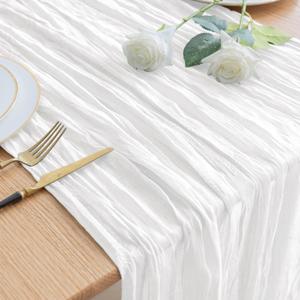 Asee'm Cheesecloth Table Runner Valentine's Day 120 Inches Long Ivory Boho Gauze Cheese Cloth Runner 10FT Rustic Sheer Spring Table Runners for Easter Wedding Party Baby Shower Decoration