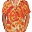 Demoking Mens Summer Shirts Vintage 70s 80s Hippie Hip Pop Hawaiian Casual Shirt Button Down Orange Tie Dye M (Orange, M)