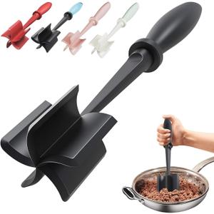 Upgrade Meat Chopper, Heat Resistant Meat Masher for Hamburger, Ground Beef Smasher, Nylon Hamburger Grinder Utensil for Ground Beef, Non Stick Mix Ground Chopper, Mix and Chop Potato Masher Tool (1 Pack-Black)