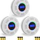 Wireless Interconnected Smoke Carbon Monoxide Detector Battery Powered, Interlinked Combination Smoke and Carbon Monoxide Detector Alarm with Digital Display, Silence Button, Exp. Date: 10 Years After Installation(White-3)