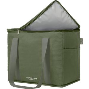 Nook Theory Reusable Insulated Grocery Bag - Leak Proof, X Large Insulated Cooler Bag - Insulated Shopping Bags for Groceries - Travel Cooler Bag for Frozen and Hot Food with Zippered Top (Forest)