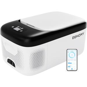 EUHOMY 12 Volt Refrigerator, 17QT(16L) Car Refrigerator APP Control, Car Fridge 110-240V AC 12/24V DC, Portable Freezer -4~68, 12V Cooler For Van, Fishing, Camping, Travel, Home (White, Black)