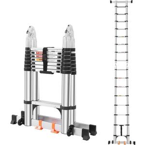 Telescoping Ladder A Frame 16.5 FT, Extension Ladder with Balance Bar and Wheels, Collapsible Telescopic Foldable Ladder for Home Outdoor