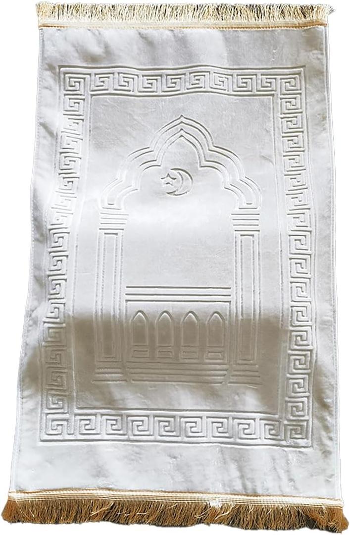 Thick Prayer Mat 3.15 in Extra Soft Kneeling Cushion for Worship & Meditation, Non-Slip Velvet Mat for Home Mosque Church Use, Comfortable Foldable Prayer Rug for Adults (Off-White)
