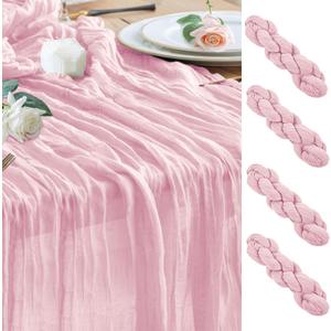 Wokceer Cheesecloth Table Runner 4Pack 10FT Blushing Pink Christmas Gauze Cheese Cloth Table Runner for Party Easter Rustic Sheer Table Runners for Baby Bridal Shower Wedding