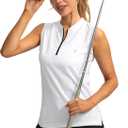 SANTINY Women's Sleeveless Golf Shirt Zip Up Tennis Lightweight Quick Dry Tank Tops Polo Shirts for Women (White, XS)