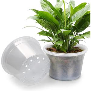 5 Pack 12 Inch Large Clear Nursery Pots with Drainage Hole, Plastic Plant Pots for Seedlings Flowers Vegetable, Indoor Outdoor Gardening, Used as Liners Inside Decorative Pots (12 Inch)