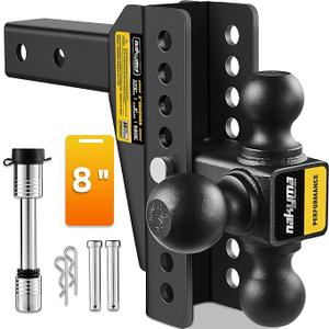 Adjustable Drop Hitch, 8 Inch Drop Trailer Hitch,Tri-Ball(1-7/8'', 2'', 2-5/16'') Hitch, Fits 2-Inch Receiver, Max 16,500 LBS GTW-Truck Trailer Hitch with Double Anti-Theft Pins Locks