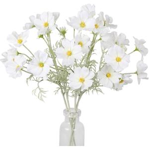 IPOPU White Daisy Flowers Artificial Cosmos 5PCS White Fake Wildflowers 24.5" Silk Flowers with Stems for Home Decor Indoor Artificial Daisies for Wedding Bouquets Floral Craft