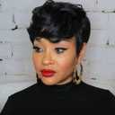 MOONSHOW Short Curly Wigs for Black Women Pixie Cut Wig Black Short Pixie Wigs for Black Women Pixie Cut Curly Wig with Bangs Black Pixie Wigs for Women
