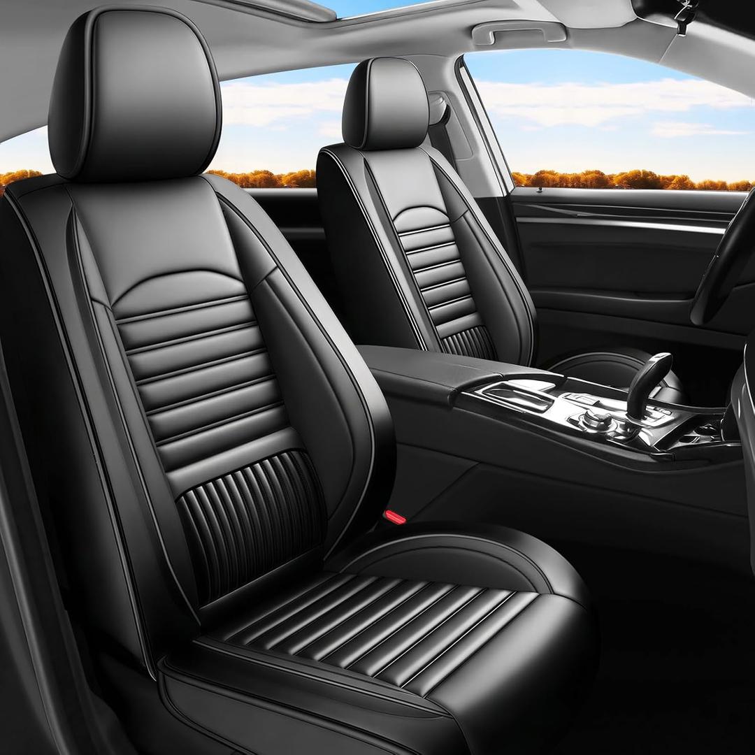 Fit Tucson Car Seat Covers (5 Seats Full Set) Compatible with Hyundai Tucson 2010-2023 2024 2025 2026 - Full Coverage Breathable Leather, Airbag Compatible, Waterproof & All-Weather, Black