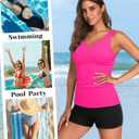 Daci Womens 2 Piece Tankini Swimsuits - Tummy Control Bathing Suit with Shorts V Wire Tankini Top Ribbed Swimwear (Pink, XXL)