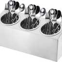 Uxcell Kitchen Utensil Holder, Stainless Steel Cylinder Flatware Silverware Utensil Holder with 3 Compartments, Caddy Drying Rack Countertop Silverware Organizer for Buffets (3 Holes)