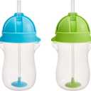 Munchkin Any Angle Weighted Toddler Straw Cups with Click Lock Lid, 10 Ounce, 2 Pack, Blue/Green