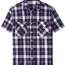 JOGAL Mens Plaid Short Sleeve Button Down Shirts Dark Purple XX-Large