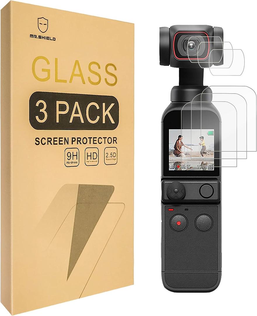 Mr.Shield Screen Protector For DJI Osmo Pocket 2 Camera [Lens+LCD Screen] [3+3 Pack] [Tempered Glass] [Japan Glass with 9H Hardness] Screen Protector
