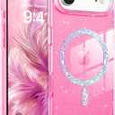 3 x BENTOBEN Magnetic for iPhone Air Case 2025, Clear Crystal Glitter Bling iPhone Air Phone Case [Compatible with MagSafe] Shockproof Sparkly Cute Women Girls Cover for iPhone 17 Air 6.5", Hot Pink