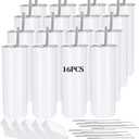 16 Pack Sublimation Tumblers Straight Skinny Tumbler Blanks Bulk 20oz for Heat Transfer, Individual Gift Boxed, Double Wall Insulated Tumbler with Shrink Wrap & Straws