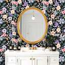 Black Floral Vintage Peel and Stick Wallpaper, Boho Colorful Renter Friendly Contact Paper for Bathroom, Kitchen, Botanical Removable Wall Decor for Cabinet, Countertop, Shelf Liner, 17.5 x 118