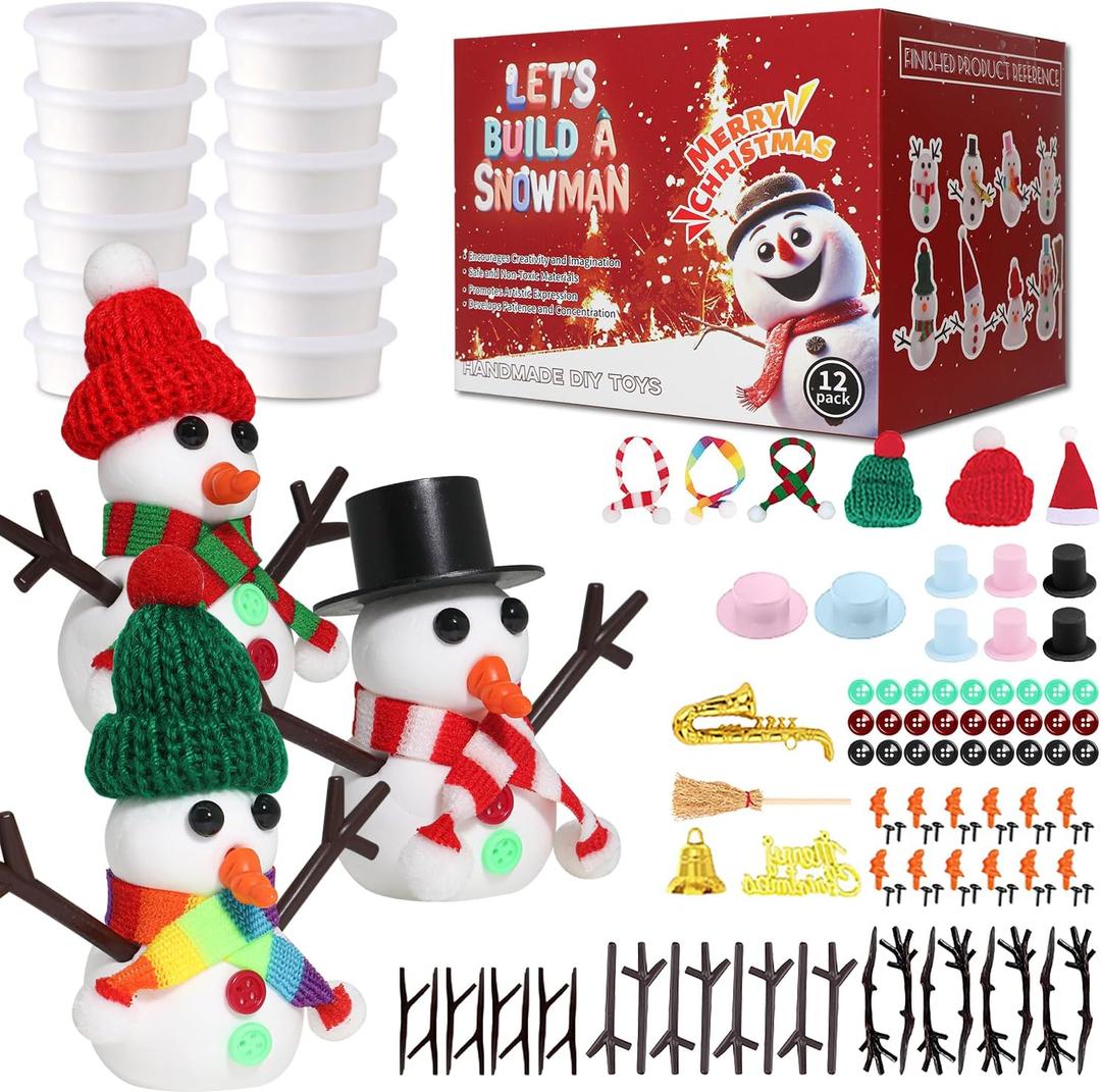 Build a Snowman Kit - Christmas Crafts, Modeling Clay DIY Kit, Creative Kids Air Dry Modeling Clay, Xmas Holiday Party Decor Gift (12 PCS)