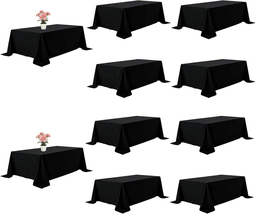 10 Pack Black Tablecloths 90x132 Inch Black Table Cloth for 6 Foot Rectangle Tables, Wrinkle Resistant Rectangular Tablecloth Washable Polyester Fabric Table Covers for Party Banquet Wedding Buffet