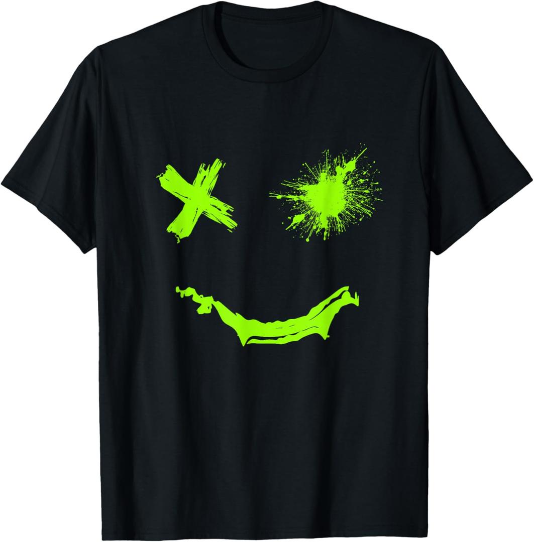 Green Grunge Smile Green Color Graphic T-Shirt (Black) size: 27" x 21"