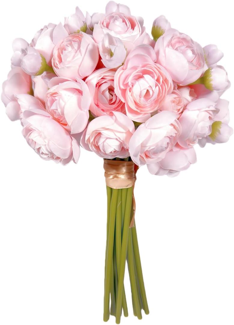 Ranunculus Artificial Flower, 18 Pcs Faux Silk Mini Ranunculus Flowers for DIY Bouquet, Bulk Fake Wedding Filler Flowers for Centerpieces Arrangements Bridal Shower Decorations (Pink)