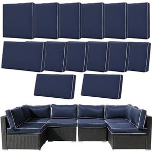 14Pcs Outdoor Cushion Covers Replacement Washable w/Zipper for 6-Seaters Sofa Patio Slipcovers Set Seat and Back Covers Only-25.6x25.6x3.9inch