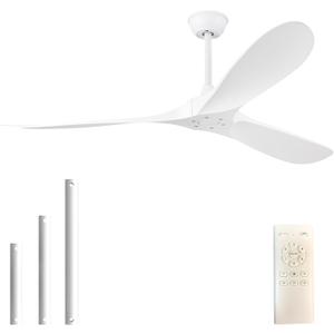 60'' Ceiling Fan No Light with Remote Control,Outdoor Ceiling Fan with DC Reversible and Silent Motor,3 Plastic Blades,Modern White Fan for Patios,Living Room,Bedroom
