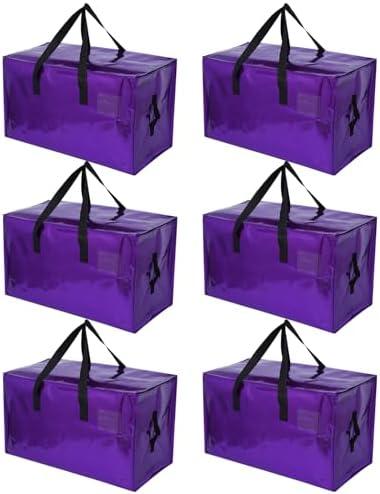 STOWM 6 Pack Moving Bags Heavy Duty, Extra Large Moving Bags, Moving Supplies, Storage Bags with Handles and Zippers, Waterproof Totes for Storage Saving Packaging Shipping and Travel(Laser Purple)
